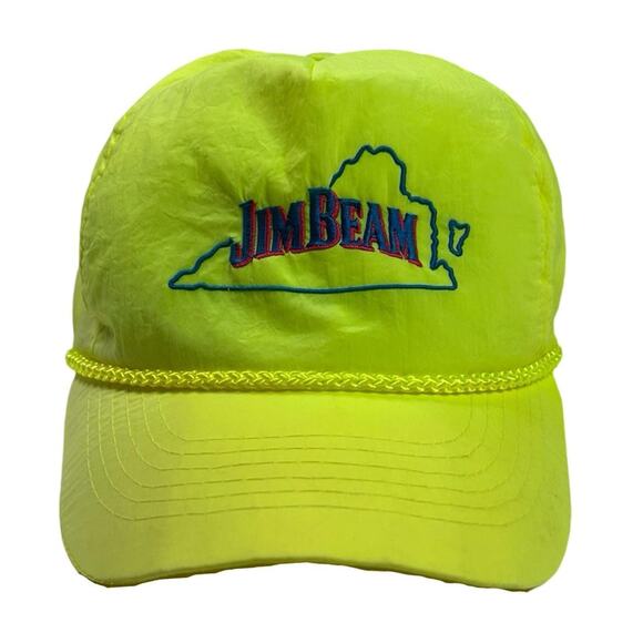 80s trucker hat jim beam neon yellow nylon - Picture 1 of 6